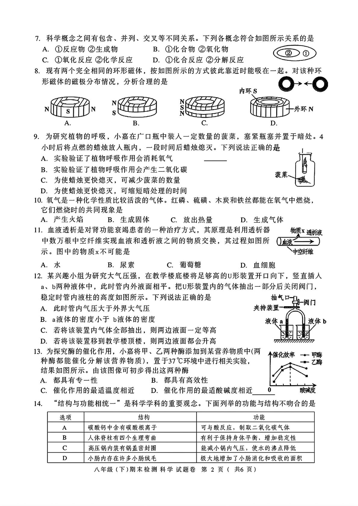 浙江嘉兴市2025-2026学年八年级下学期期末科学试卷