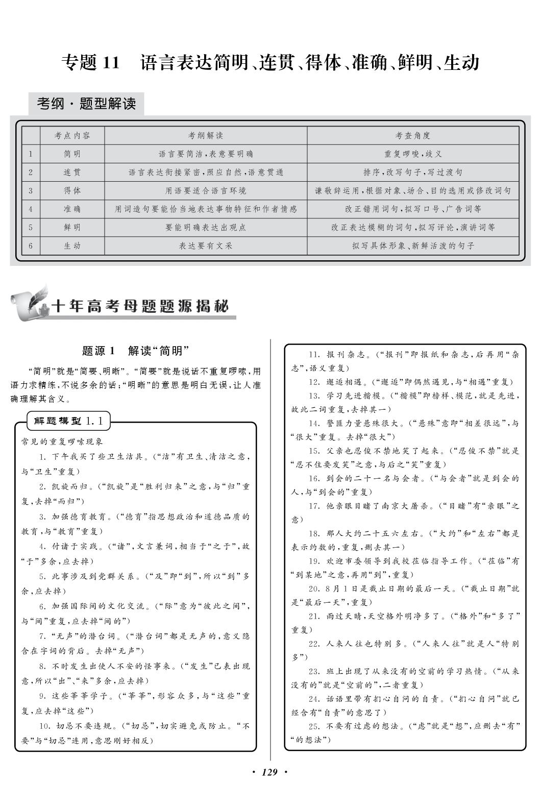 专题11 语言表达简明、连贯、得体、准确、鲜明、生动-【备战高考】备战2027高考语文母题题源同步练