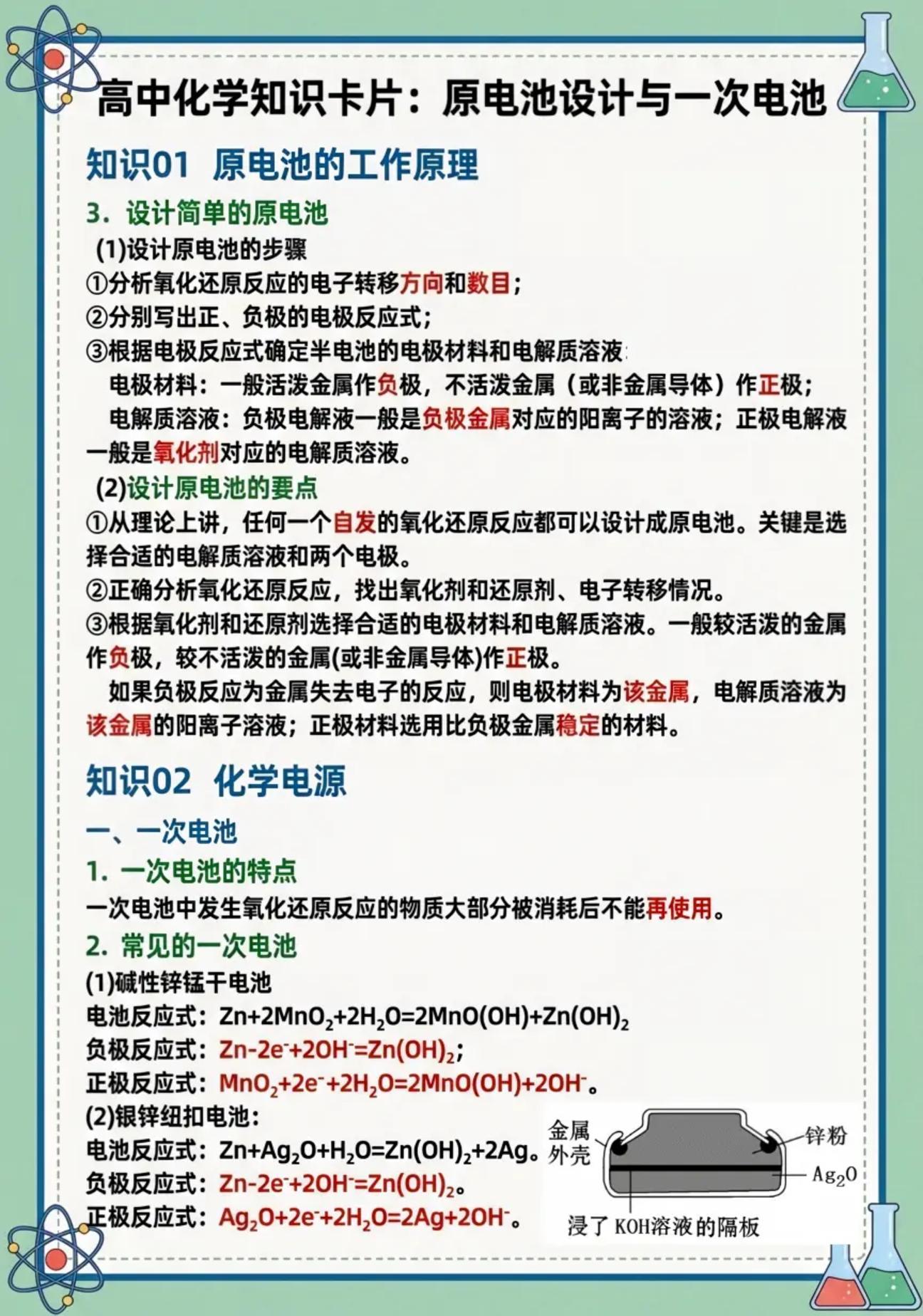 1.2 化学能与电能的转化（图文版知识清单，不可编辑）化学苏教版选择性必修1