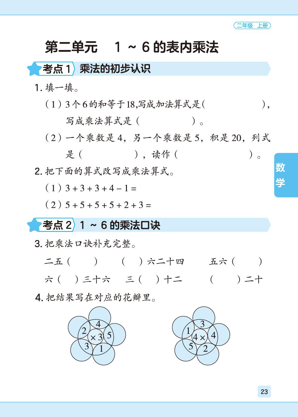 第二单元 1～6的表内乘法（课本考点速练）-【课本考点】2026-2027学年二年级上册数学速记知识清单（统编版·新教材）