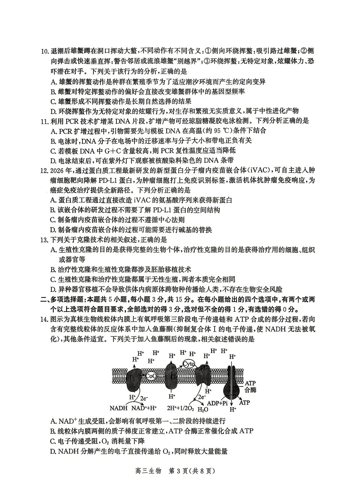 河北保定市部分学校2026-2027学年高三上学期10月月考生物试题